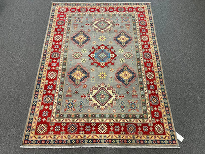 Kazak Gray Brown 5X7 Handmade Wool Rug # 12718