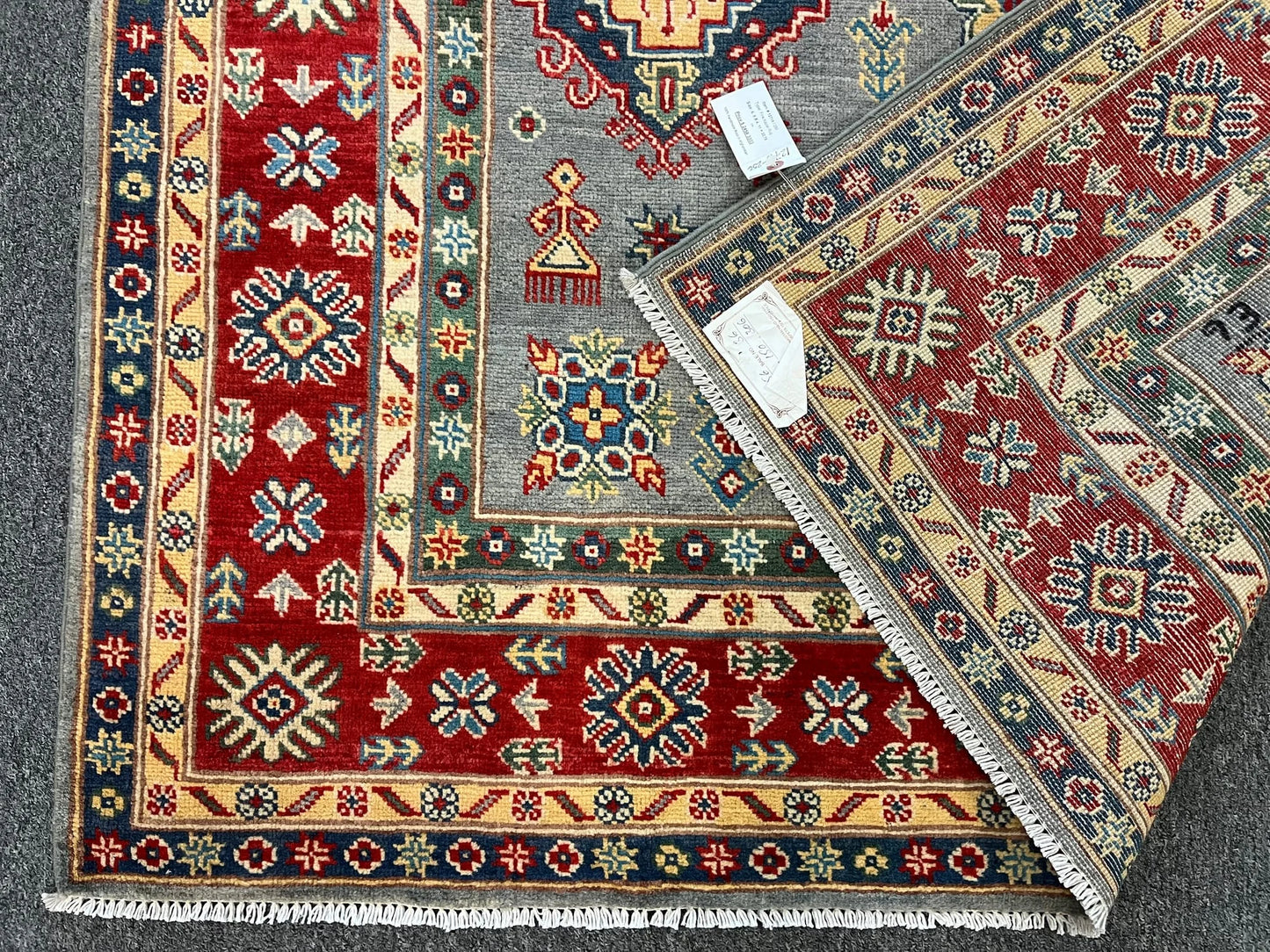 Kazak Gray Brown 5X7 Handmade Wool Rug # 12718