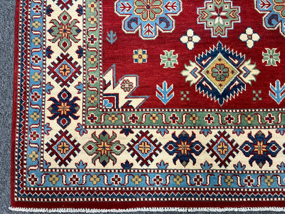 Kazak Red 5X7 Handmade Wool Rug # 12508