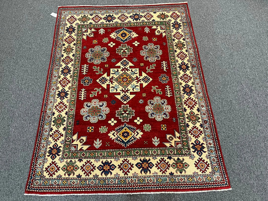 Kazak Geometric Red 5X7 Handmade Wool Rug # 12511