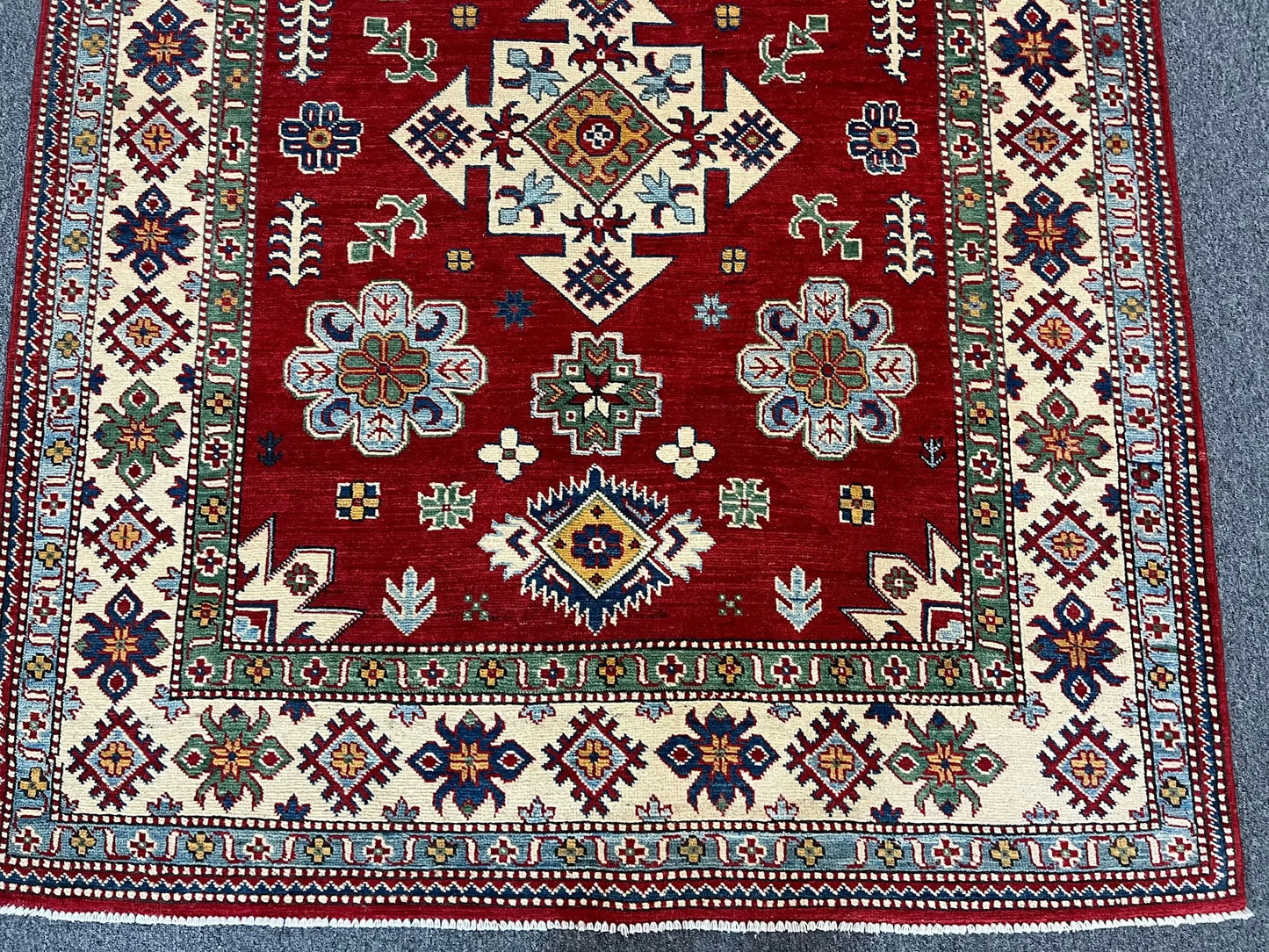 Kazak Geometric Red 5X7 Handmade Wool Rug # 12511