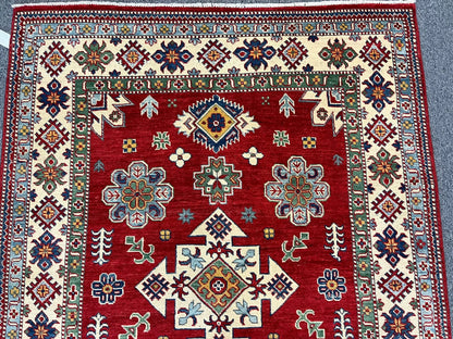 Kazak Geometric Red 5X7 Handmade Wool Rug # 12511