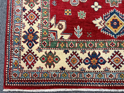 Kazak Geometric Red 5X7 Handmade Wool Rug # 12511