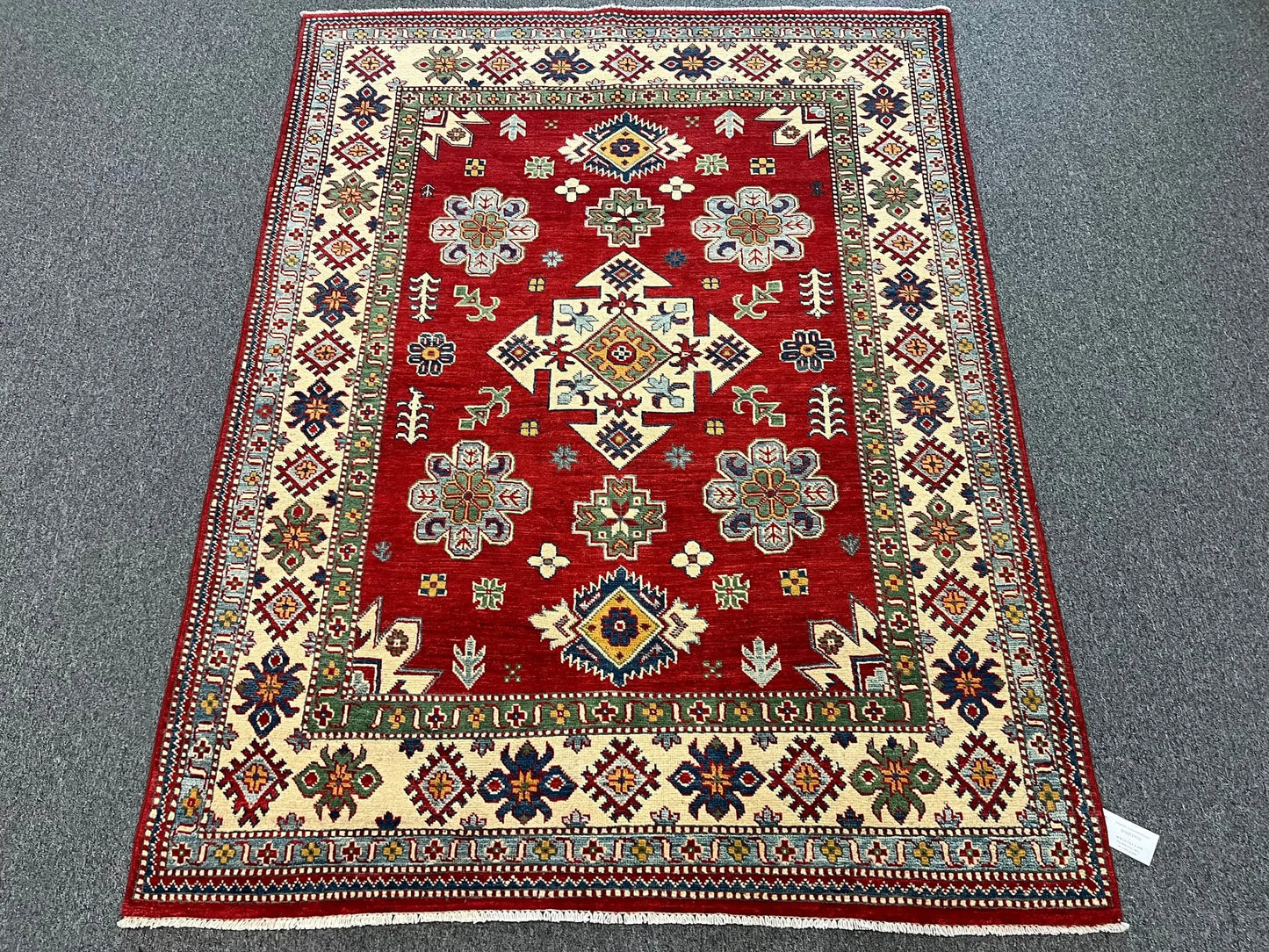 Kazak Geometric Red 5X7 Handmade Wool Rug # 12511