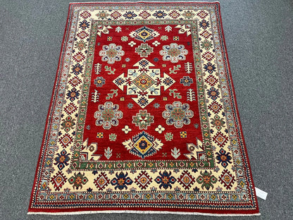 Kazak Geometric Red 5X7 Handmade Wool Rug # 12511