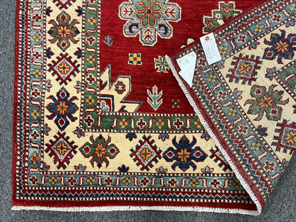 Kazak Geometric Red 5X7 Handmade Wool Rug # 12511