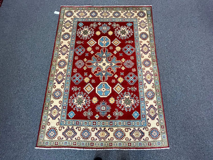 Kazak Geometric Red 5X7 Handmade Wool Rug # 12512