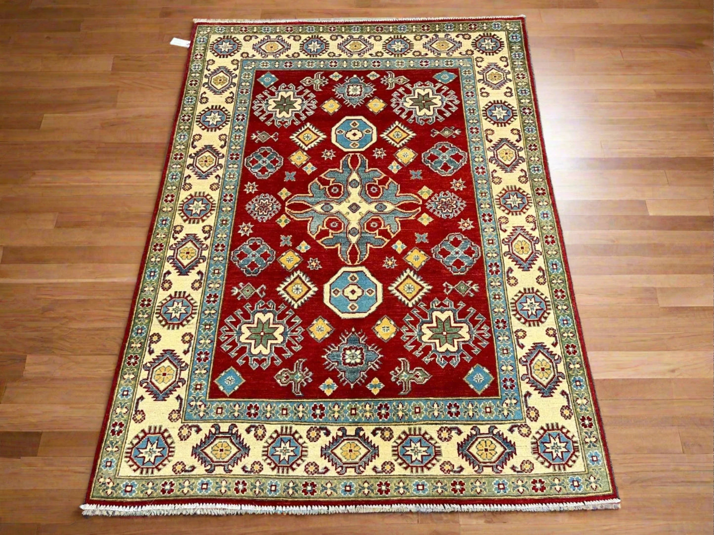 Kazak Geometric Red 5X7 Handmade Wool Rug # 12512