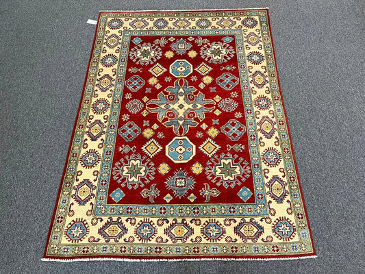Kazak Geometric Red 5X7 Handmade Wool Rug # 12512