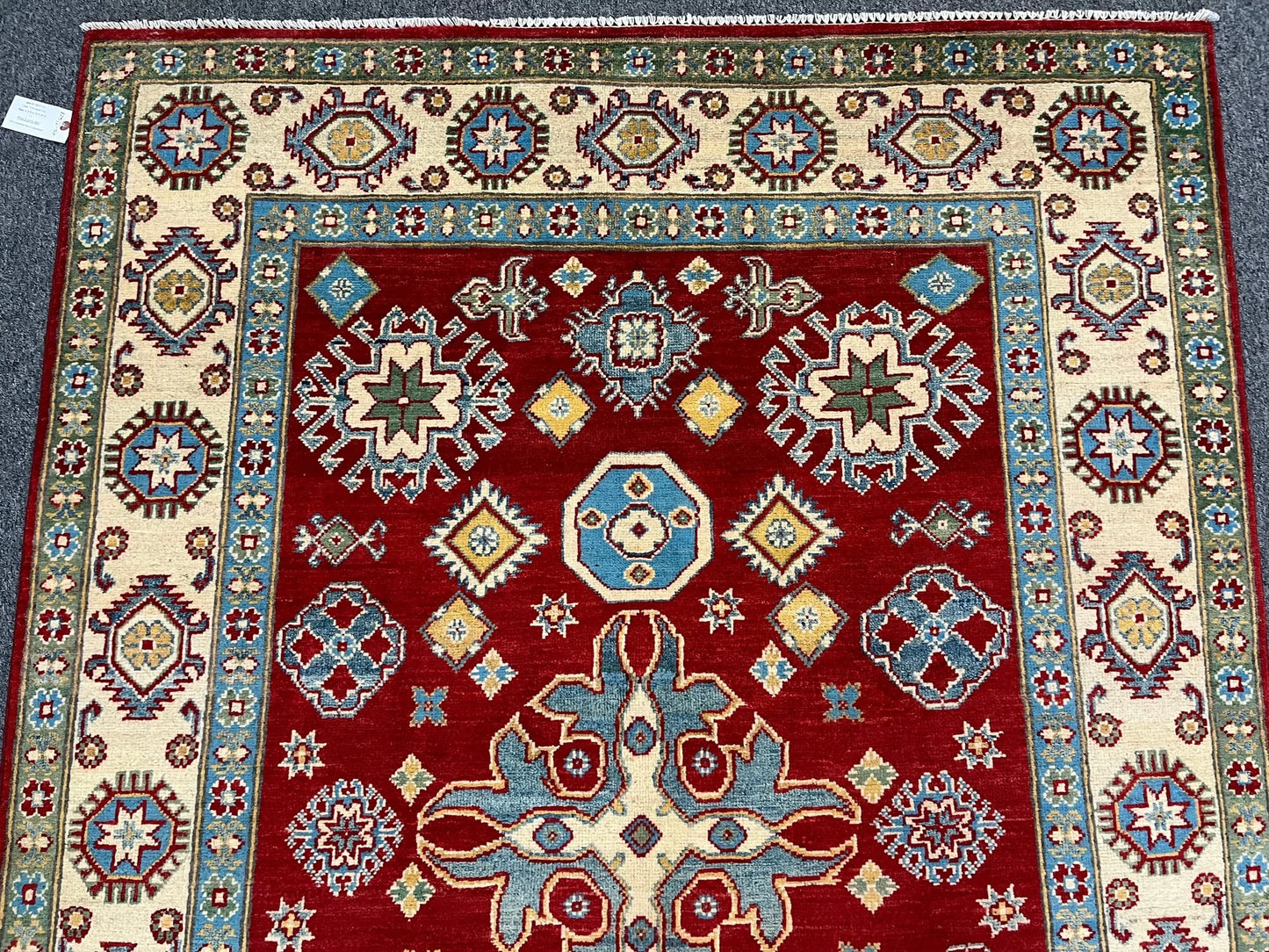 Kazak Geometric Red 5X7 Handmade Wool Rug # 12512