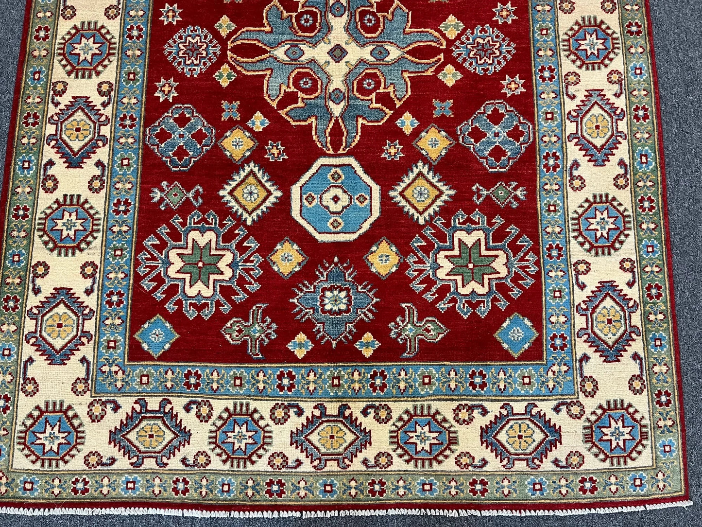 Kazak Geometric Red 5X7 Handmade Wool Rug # 12512