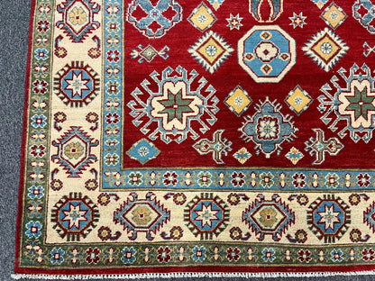 Kazak Geometric Red 5X7 Handmade Wool Rug # 12512