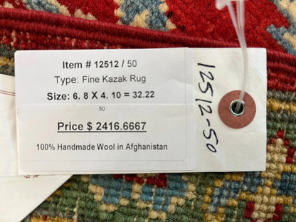 Kazak Geometric Red 5X7 Handmade Wool Rug # 12512