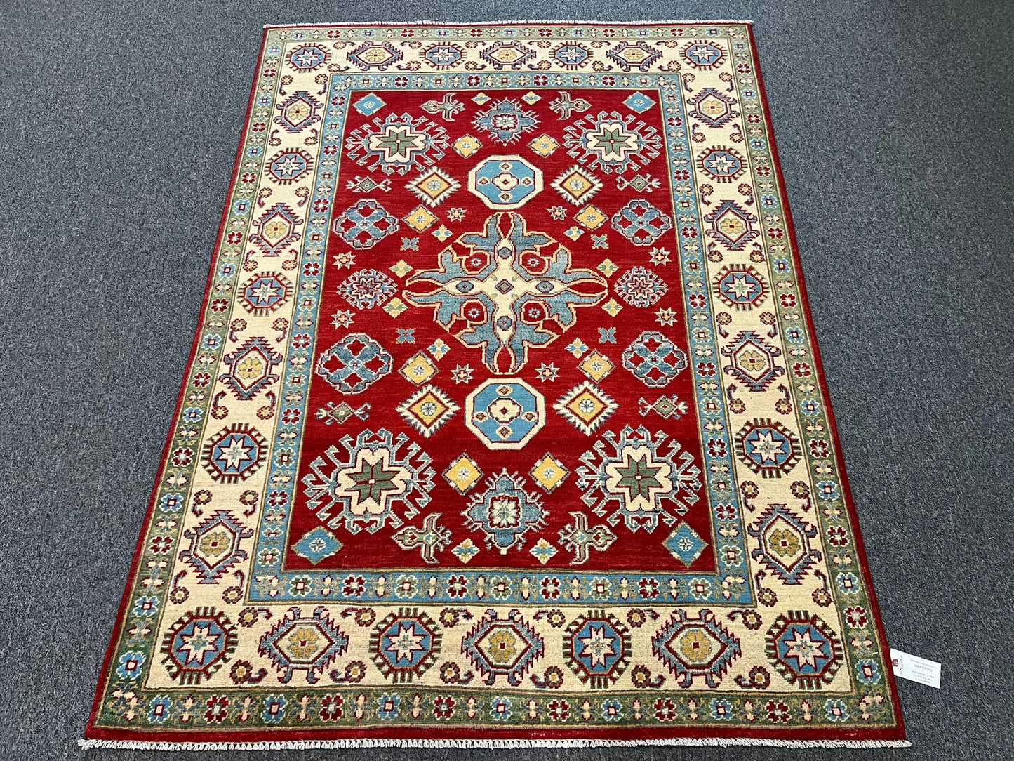 Kazak Geometric Red 5X7 Handmade Wool Rug # 12512