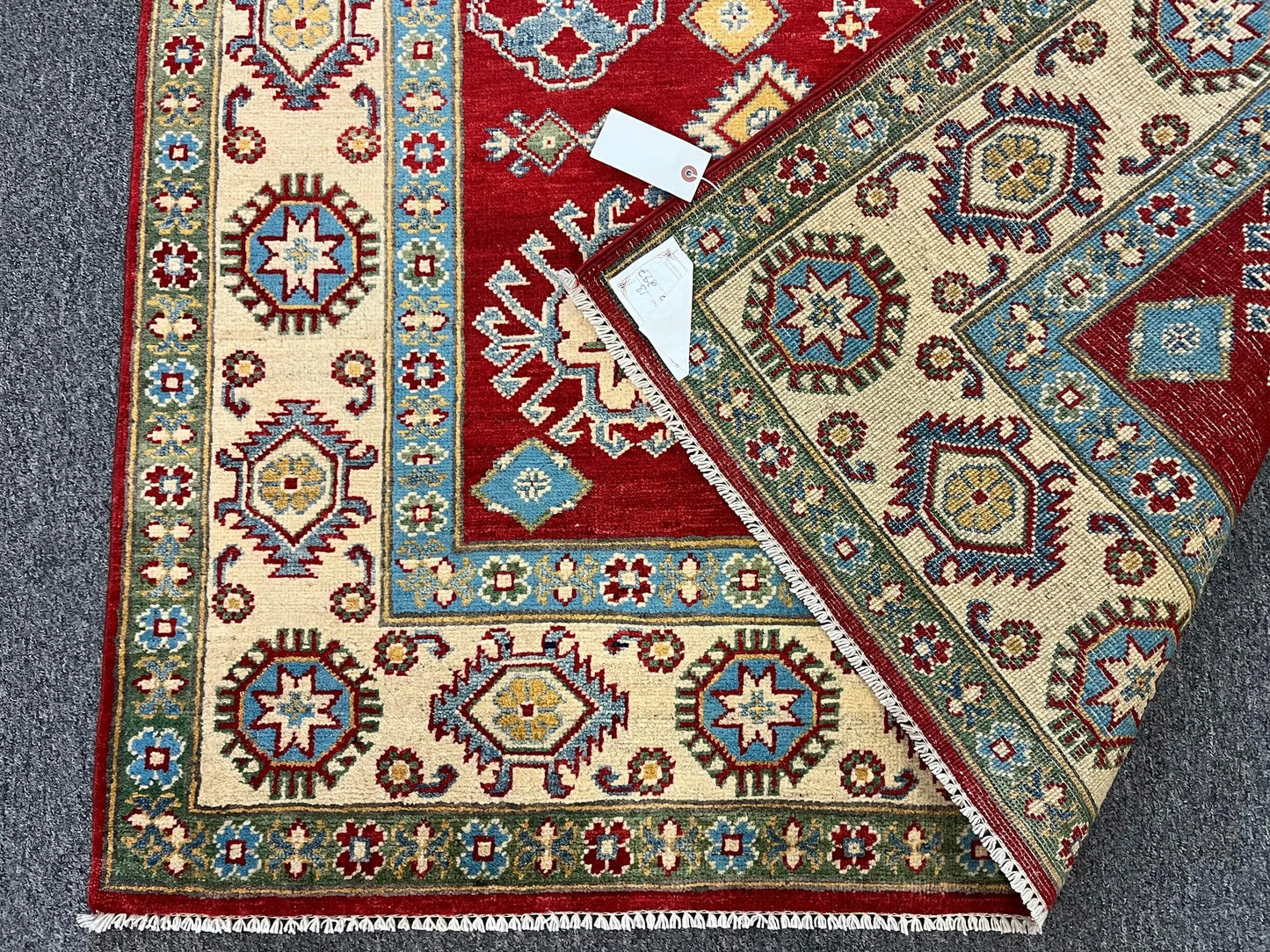 Kazak Geometric Red 5X7 Handmade Wool Rug # 12512