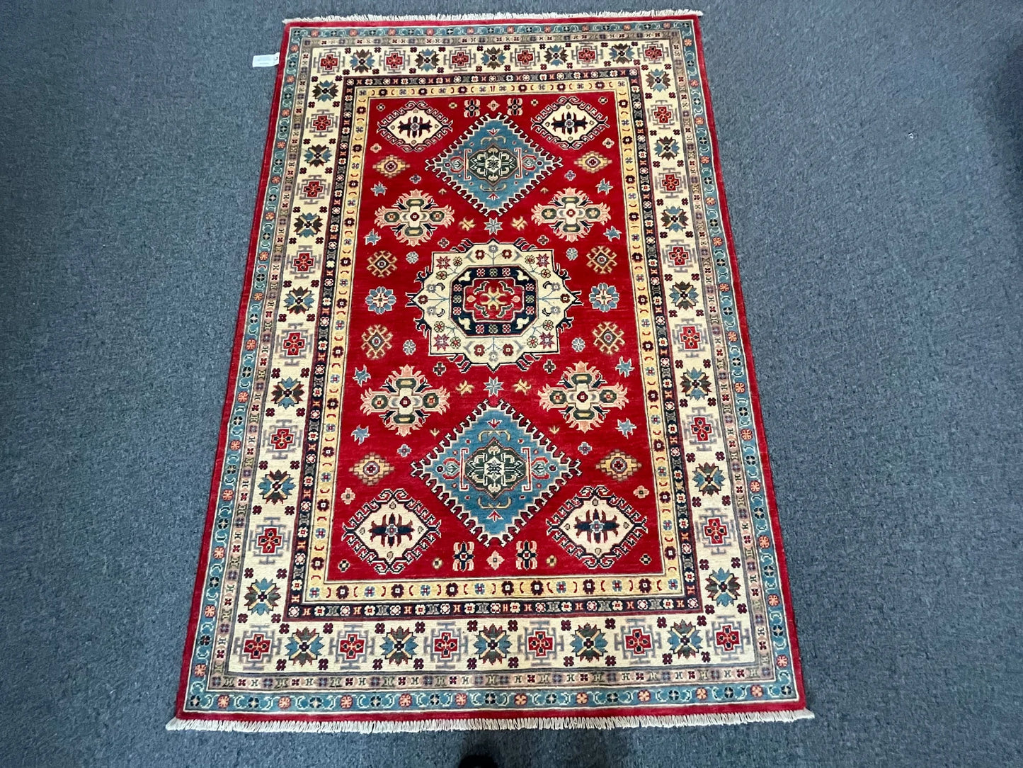 Geometric Red Kazak 5X7 Handmade Wool Rug # 12708