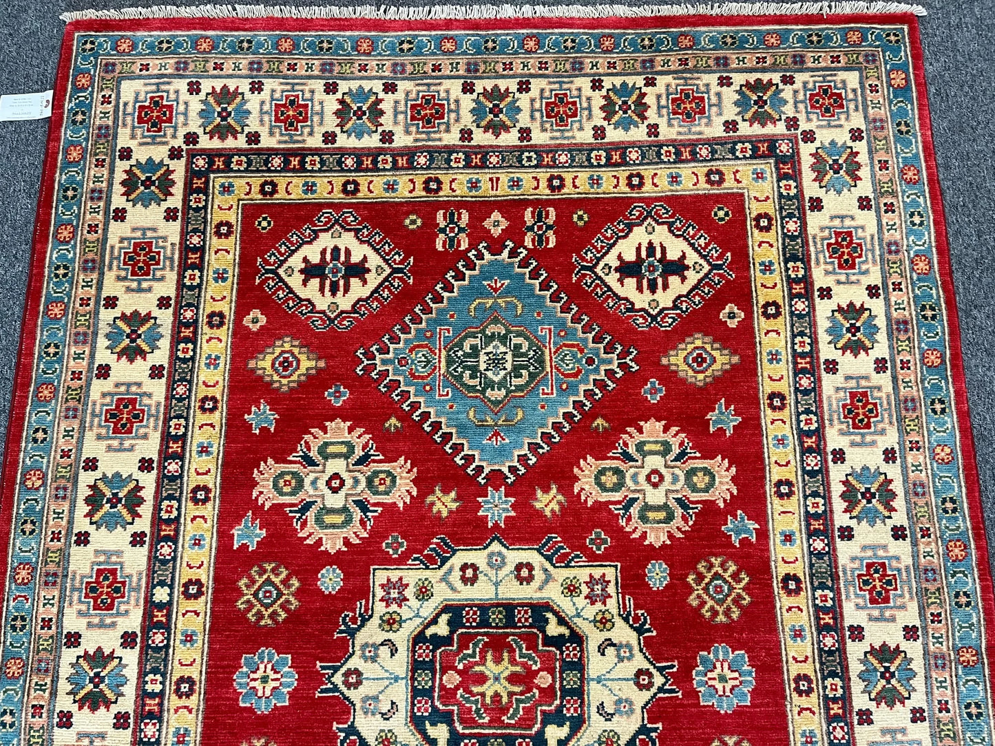 Geometric Red Kazak 5X7 Handmade Wool Rug # 12708