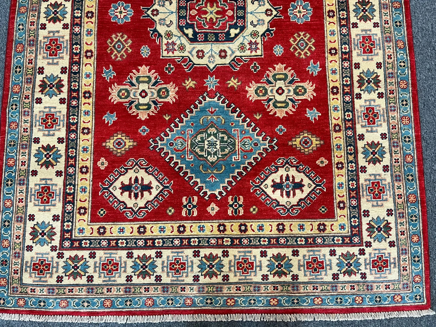 Geometric Red Kazak 5X7 Handmade Wool Rug # 12708