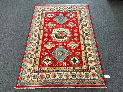 Geometric Red Kazak 5X7 Handmade Wool Rug # 12708