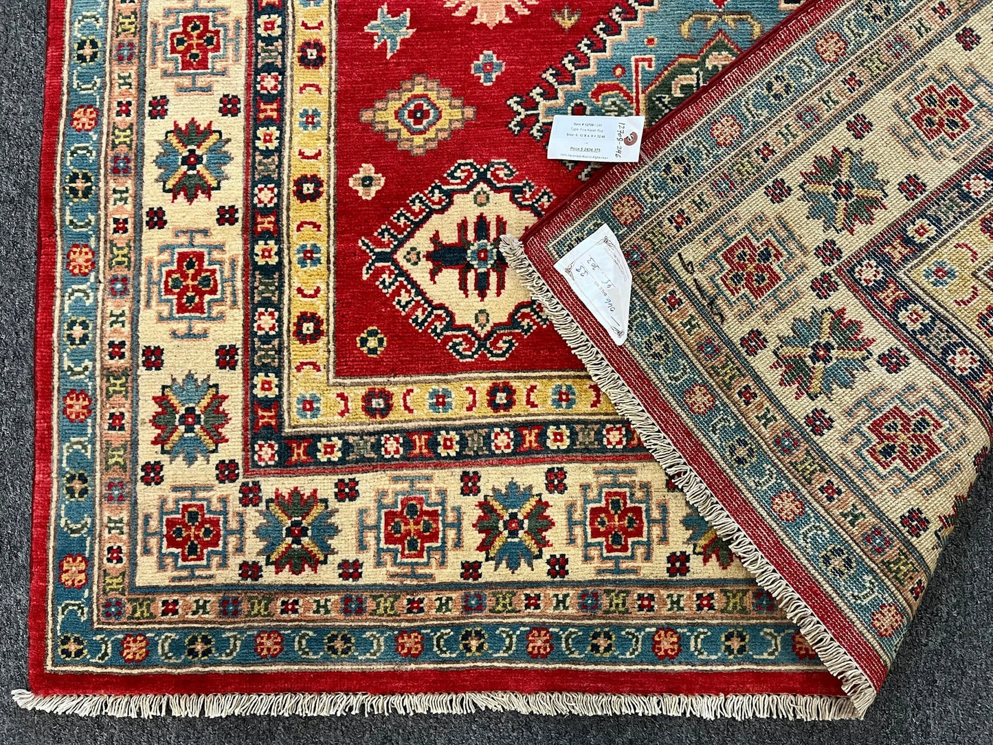 Geometric Red Kazak 5X7 Handmade Wool Rug # 12708