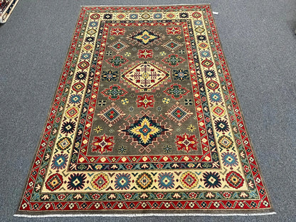 Kazak Gray Brown 6X9 Handmade Wool Rug # 12466