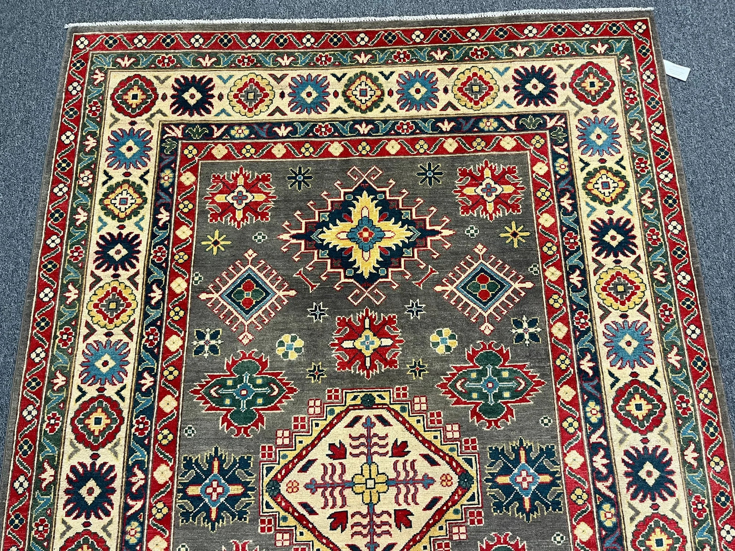 Kazak Gray Brown 6X9 Handmade Wool Rug # 12466