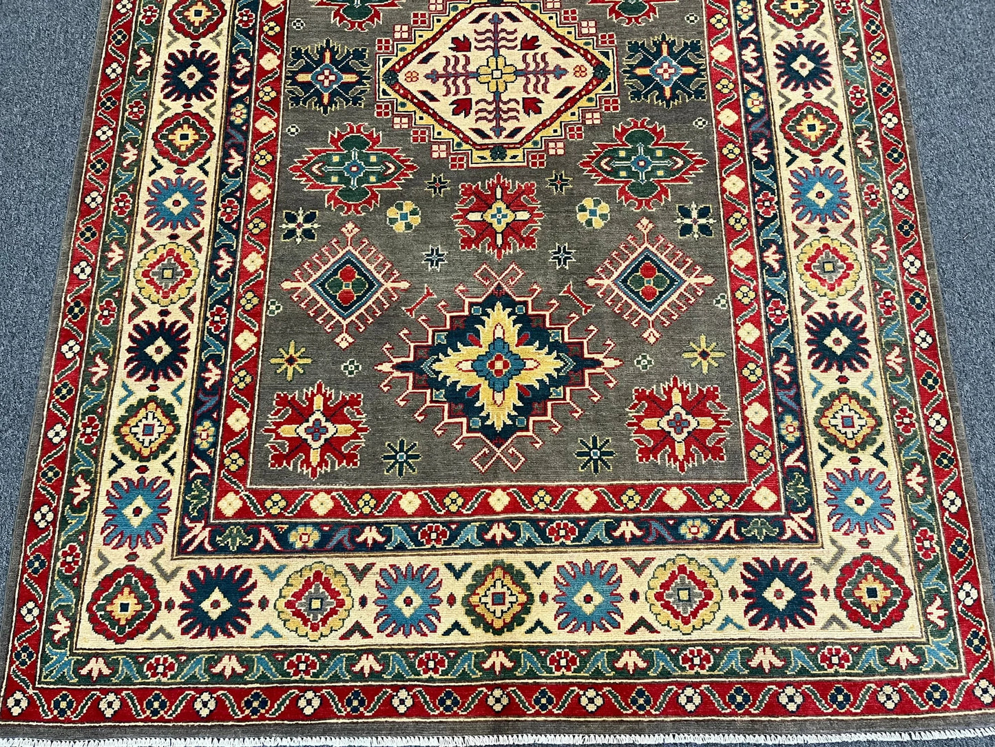 Kazak Gray Brown 6X9 Handmade Wool Rug # 12466