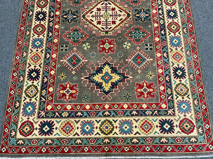 Kazak Gray Brown 6X9 Handmade Wool Rug # 12466