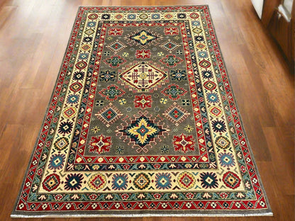 Kazak Gray Brown 6X9 Handmade Wool Rug # 12466