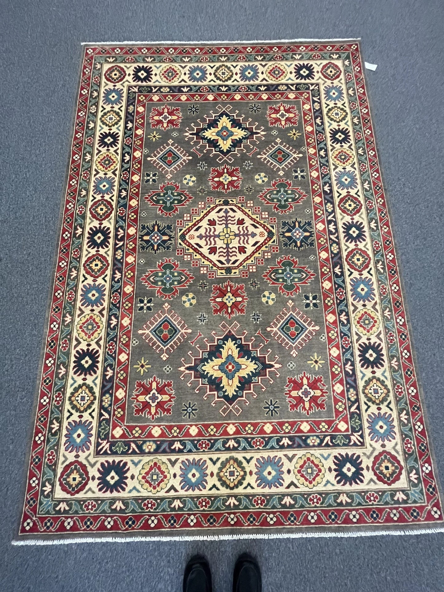 Kazak Gray Brown 6X9 Handmade Wool Rug # 12466