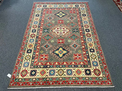 Kazak Gray Brown 6X9 Handmade Wool Rug # 12466