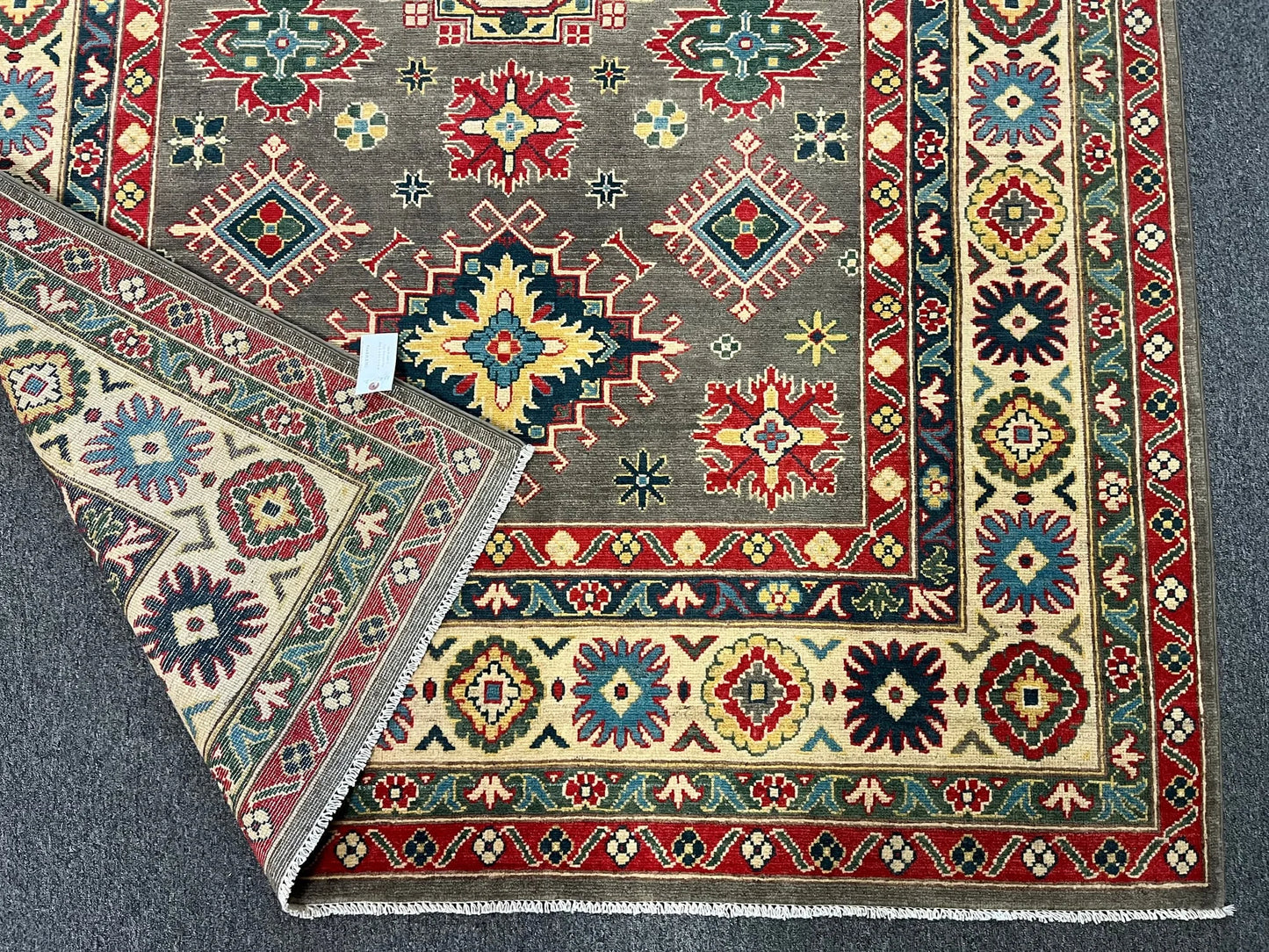 Kazak Gray Brown 6X9 Handmade Wool Rug # 12466