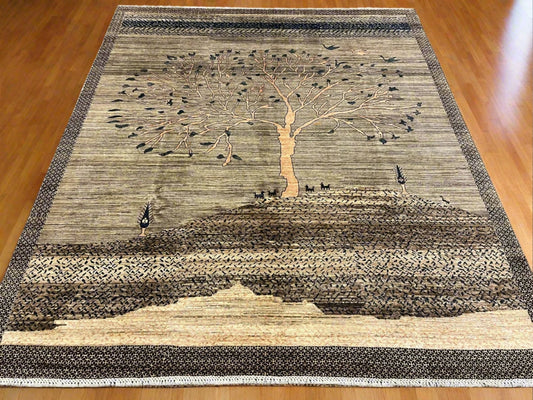 8X10 Gabbeh tribal landscape design Handmade Wool Rug # 12817