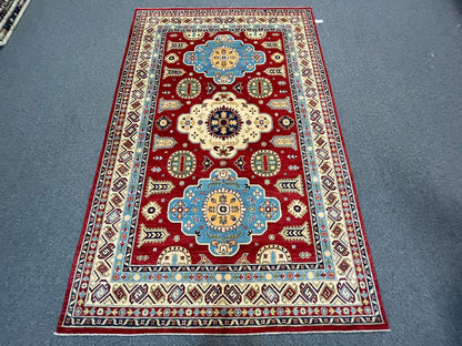 Red/Beige Multicolor Kazak 6X9 Handmade Wool Rug # 12467