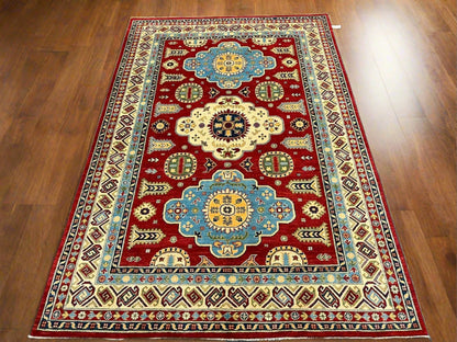 Red/Beige Multicolor Kazak 6X9 Handmade Wool Rug # 12467