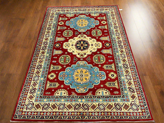 Red/Beige Multicolor Kazak 6X9 Handmade Wool Rug # 12467