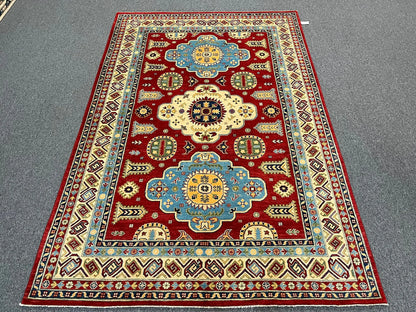 Red/Beige Multicolor Kazak 6X9 Handmade Wool Rug # 12467