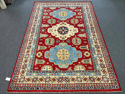 Red/Beige Multicolor Kazak 6X9 Handmade Wool Rug # 12467