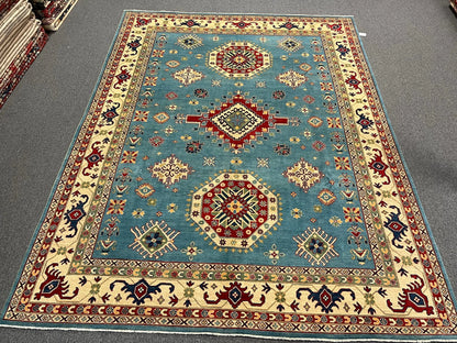 Kazak Light Blue 9X12 Handmade Wool Rug # 12481