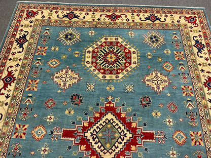 Kazak Light Blue 9X12 Handmade Wool Rug # 12481