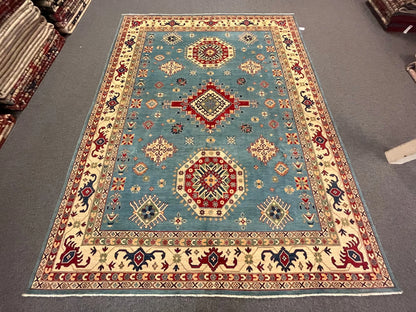 Kazak Light Blue 9X12 Handmade Wool Rug # 12481