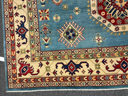 Kazak Light Blue 9X12 Handmade Wool Rug # 12481