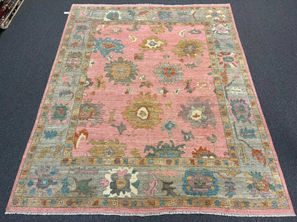 8X10 Oushak Pink Handmade Wool Rug # 12959