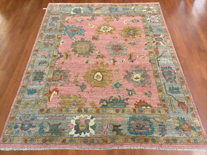 8X10 Oushak Pink Handmade Wool Rug # 12959