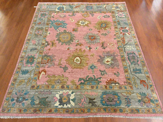 8X10 Oushak Pink Handmade Wool Rug # 12959