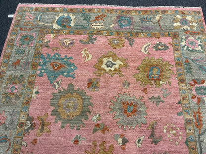 8X10 Oushak Pink Handmade Wool Rug # 12959