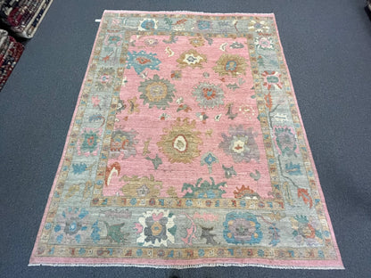 8X10 Oushak Pink Handmade Wool Rug # 12959