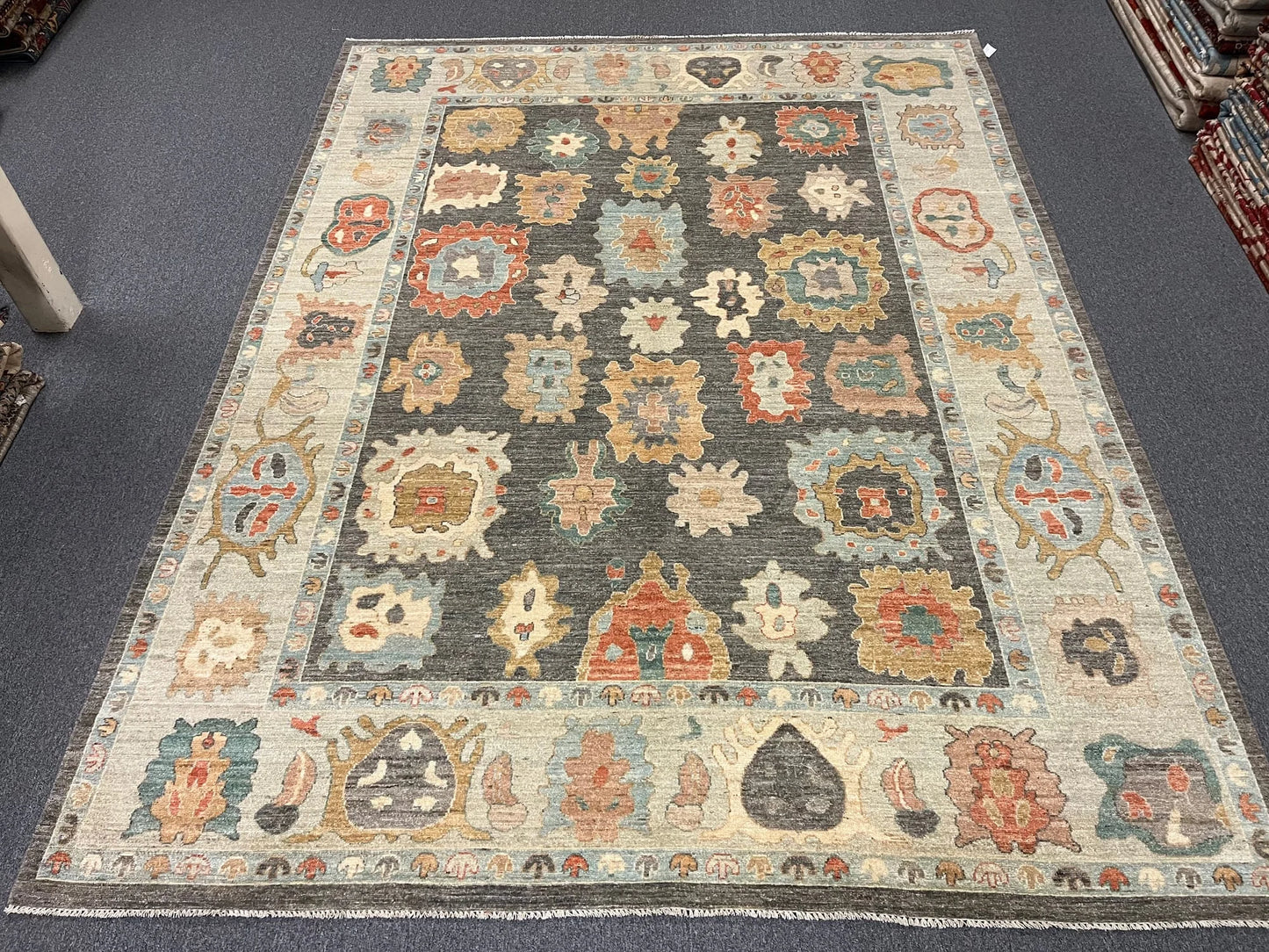 Gray/Beige 9X12 Oushak Handmade Wool Rug # 12961