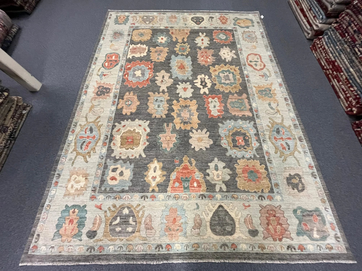 Gray/Beige 9X12 Oushak Handmade Wool Rug # 12961