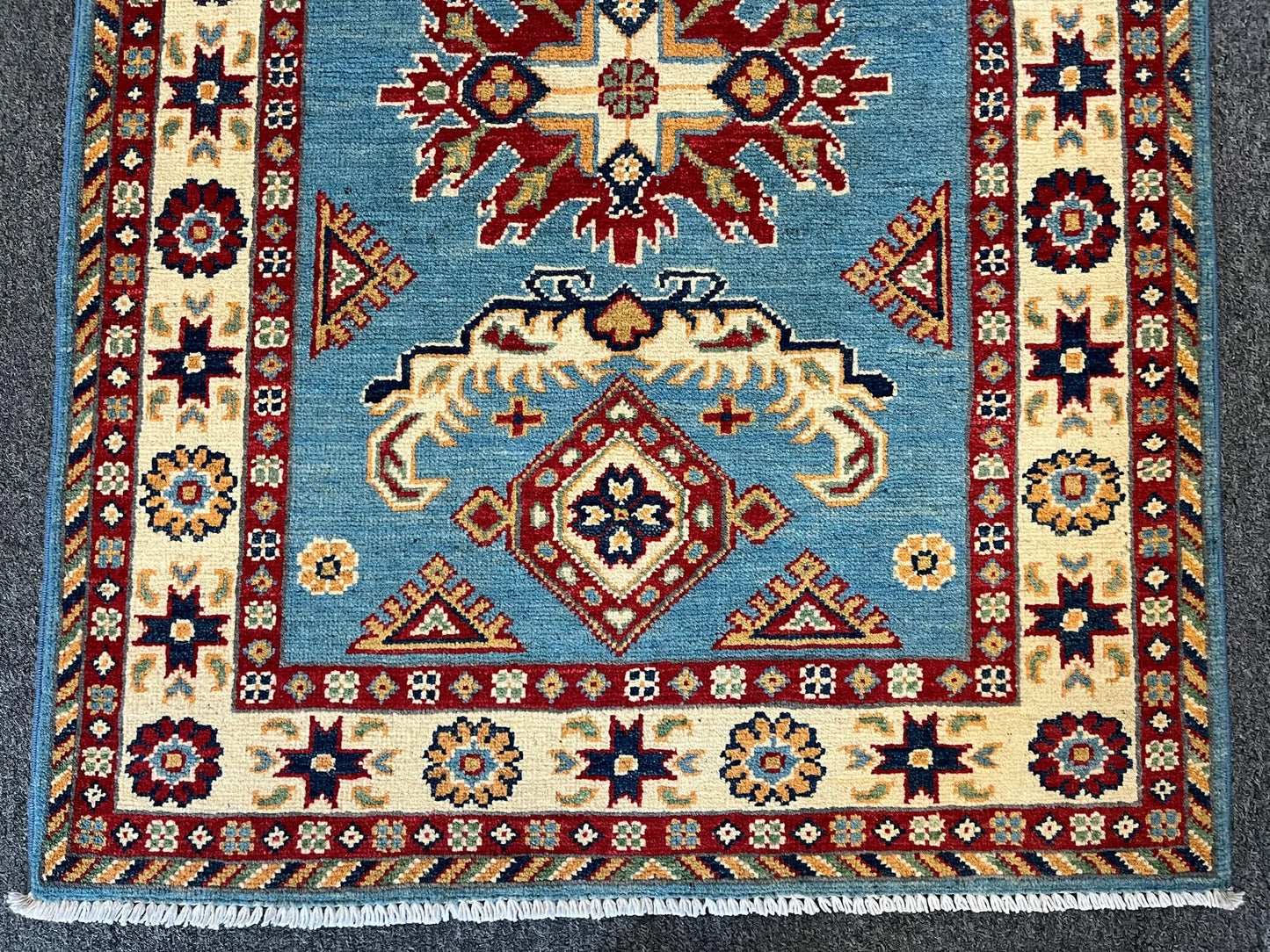 Kazak Light Blue 3X4 Handmade Wool Rug # 12581